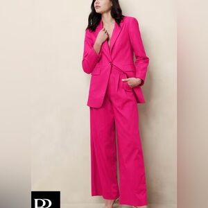 Banana Republic Linen Cotton Blend High Waist Wide Leg Trouser Suit Pants